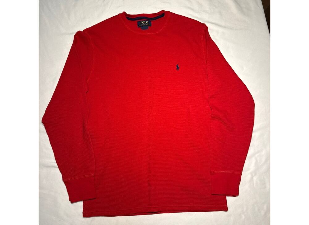 Polo Ralph Lauren Men’s Medium Red Waffle Knit Thermal Long Sleeve Shirt Pony